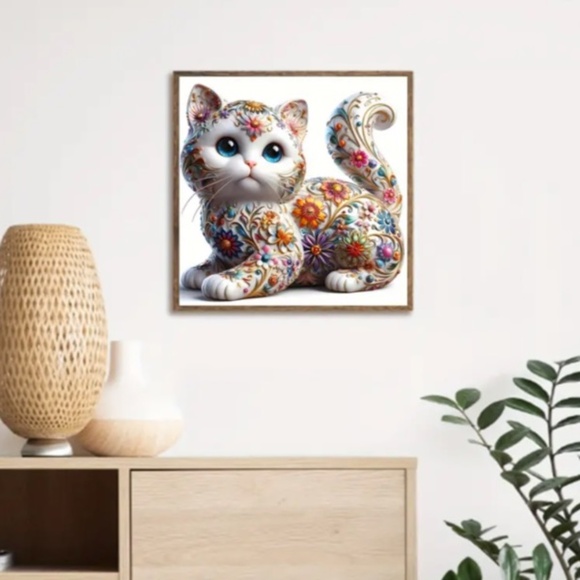 NWT!  DIY Diamond Craft Kit of a Gorgeous Floral White Kitten with Flourishes! - Picture 8 of 9